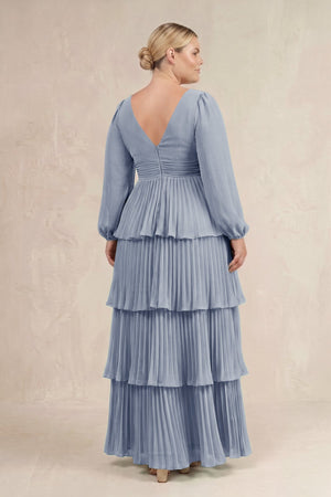 Twilight V-Neck Tiered A-Line Long Sleeve Bridesmaid Dress (4) [sizeplus] | KISSBRIDAL