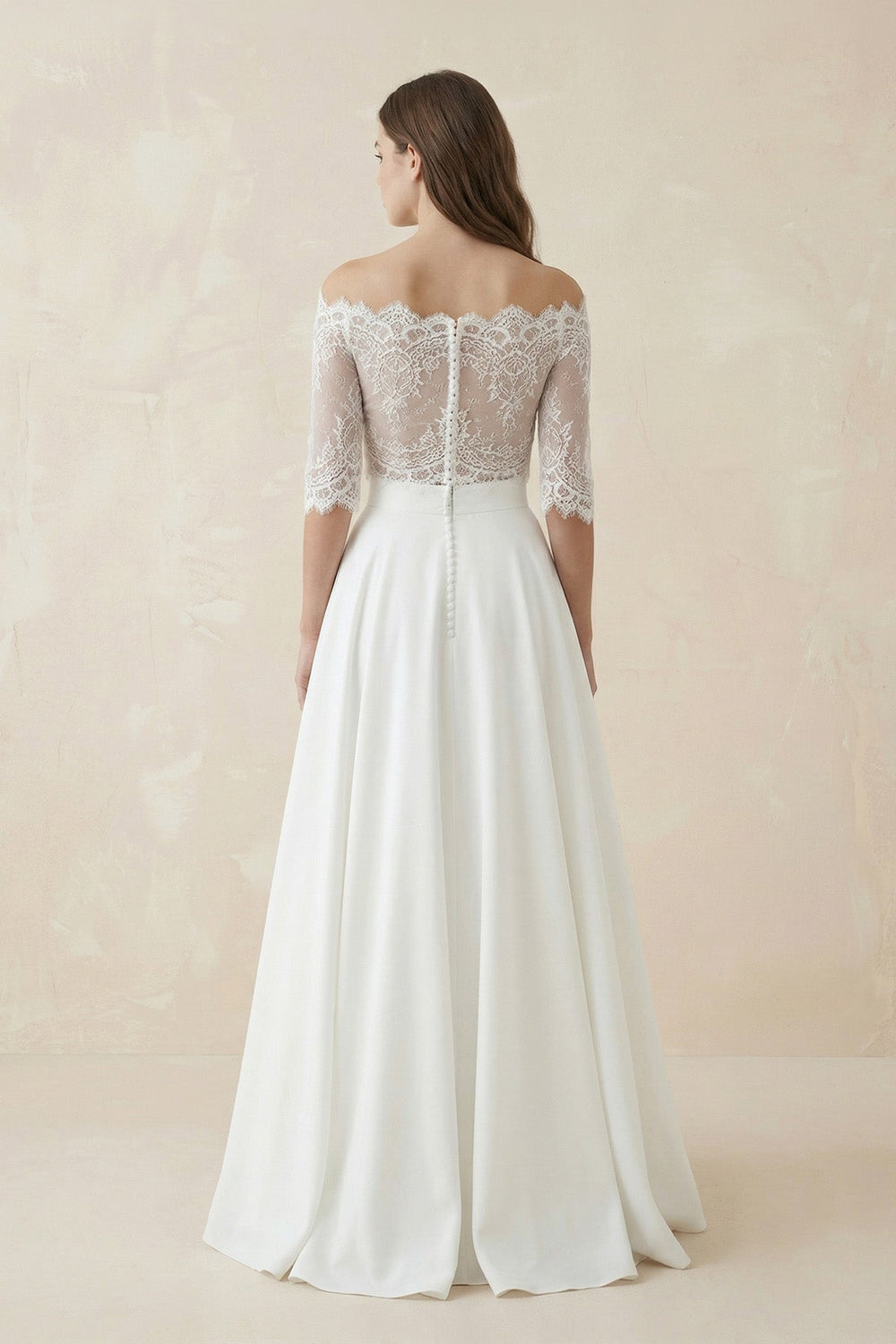 Lace Two Piece A Line Satin Wedding Dress in Ivory
