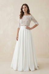 Two Piece A Line Satin Wedding Dress With Lace in Ivory - KISS BRIDAL Wedding Dresses