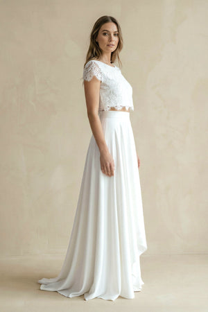 Two - Piece Lace Top High - Low A - Line Wedding Dress - KISS BRIDAL Wedding Dresses