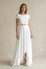 Two - Piece Lace Top High - Low A - Line Wedding Dress - KISS BRIDAL Wedding Dresses