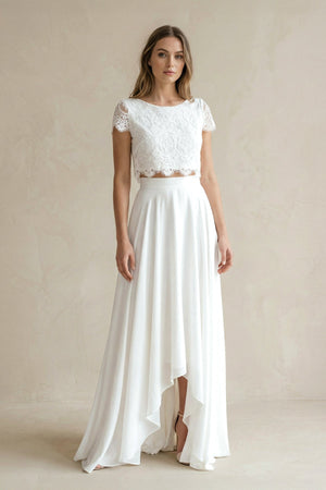 Two - Piece Lace Top High - Low A - Line Wedding Dress - KISS BRIDAL Wedding Dresses