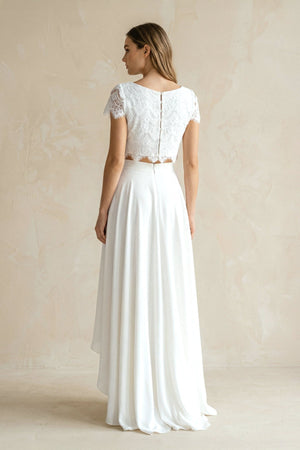 Two - Piece Lace Top High - Low A - Line Wedding Dress - KISS BRIDAL Wedding Dresses