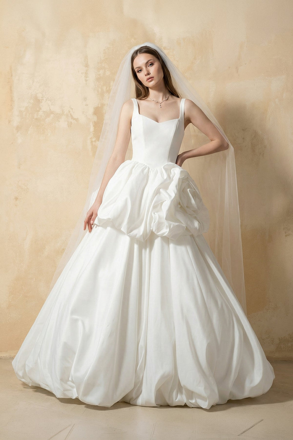 Two Piece Taffeta Ball Gown With Floral in White