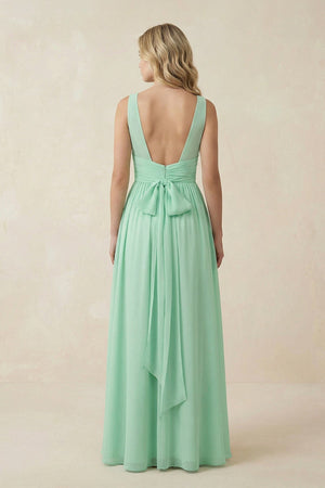 V - Neck A - Line Bridesmaid Dress with Back Bow - KISS BRIDAL Bridesmaid Dresses