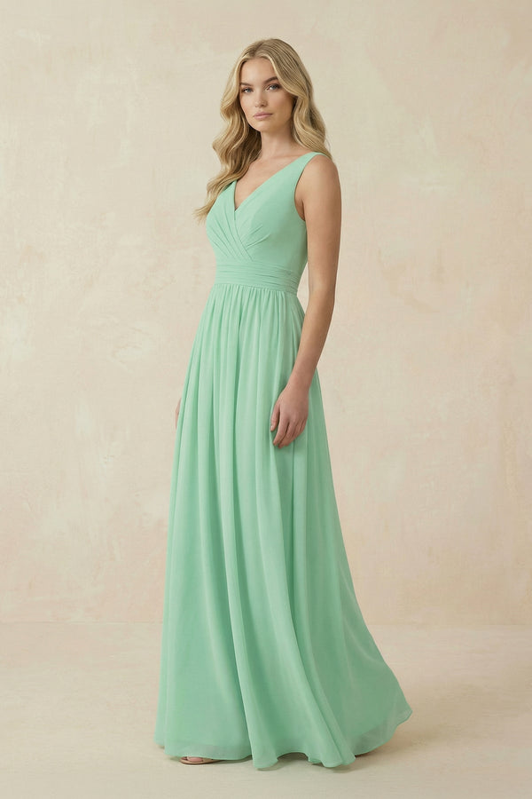 V - Neck A - Line Bridesmaid Dress with Back Bow - KISS BRIDAL Bridesmaid Dresses