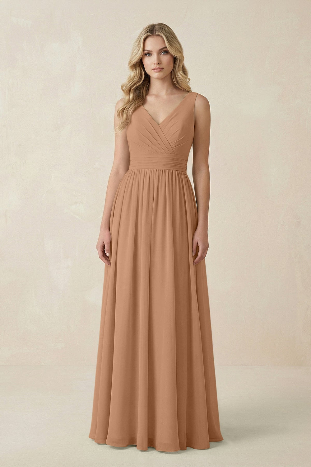V-Neck A-Line Bridesmaid Dress with Back Bow in Bronzer