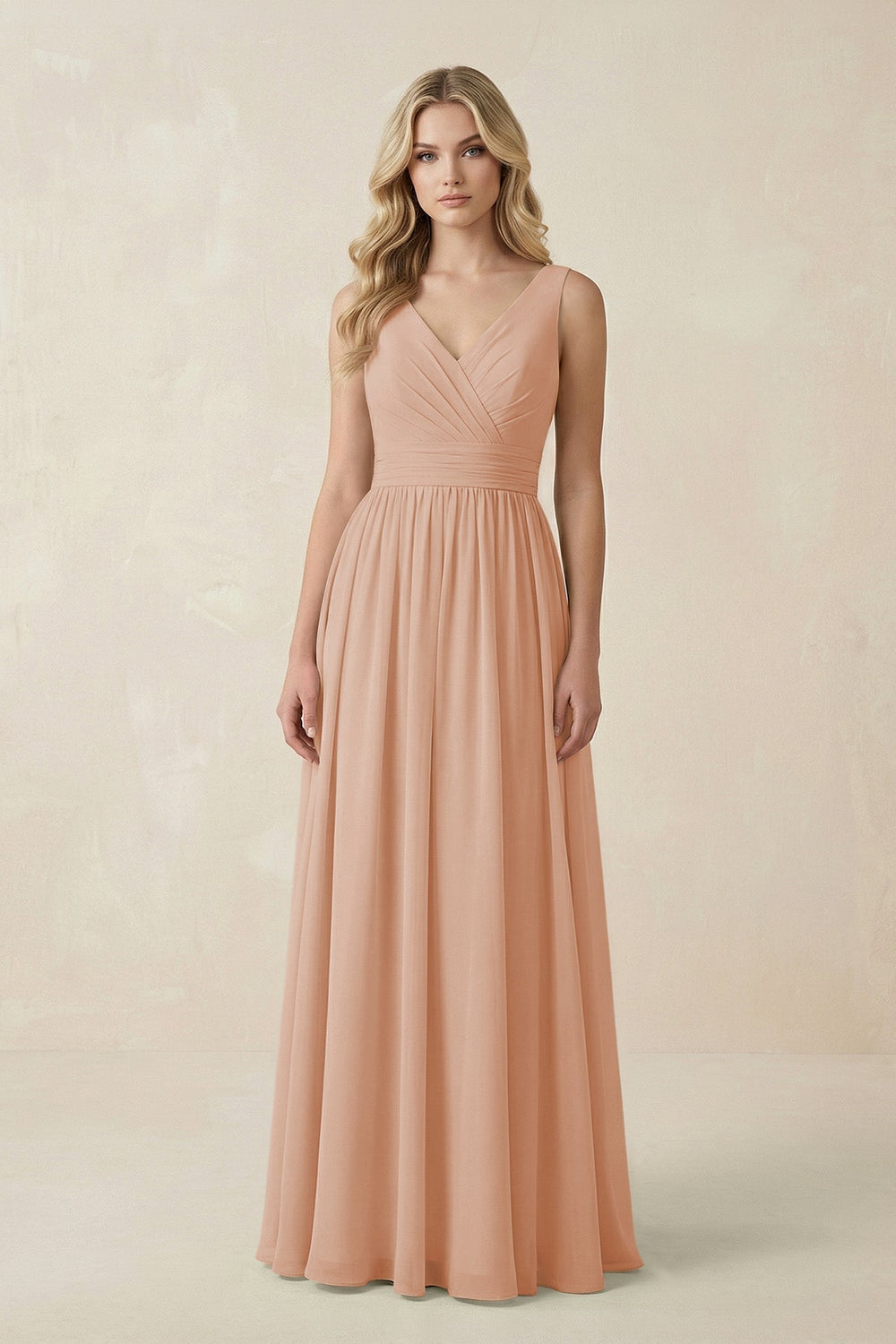 V-Neck A-Line Bridesmaid Dress with Back Bow in Champagne Rose