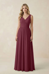 V-Neck A-Line Bridesmaid Dress with Back Bow in Desert Rose | KISSBRIDAL