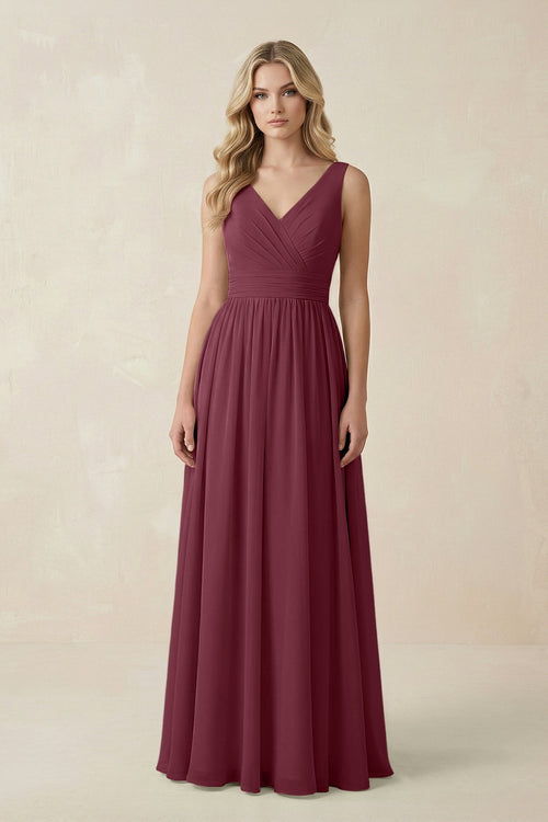 V-Neck A-Line Bridesmaid Dress with Back Bow in Desert Rose | KISSBRIDAL
