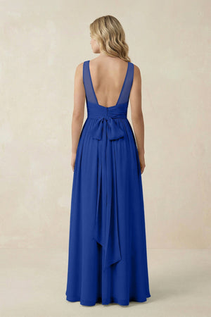 V - Neck A - Line Bridesmaid Dress with Back Bow in Royal Blue - KISS BRIDAL Bridesmaid Dresses