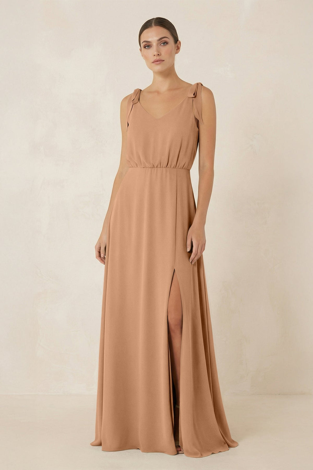 V-Neck A-Line Chiffon Bridesmaid Dress in Bronzer