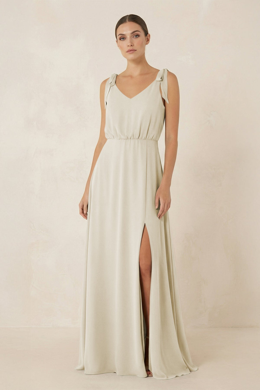 V-Neck A-Line Chiffon Bridesmaid Dress in Dove Gray