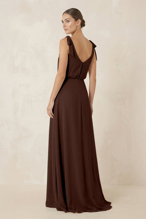 V - Neck A - Line Chiffon Bridesmaid Dress in Espresso - KISS BRIDAL Bridesmaid Dresses