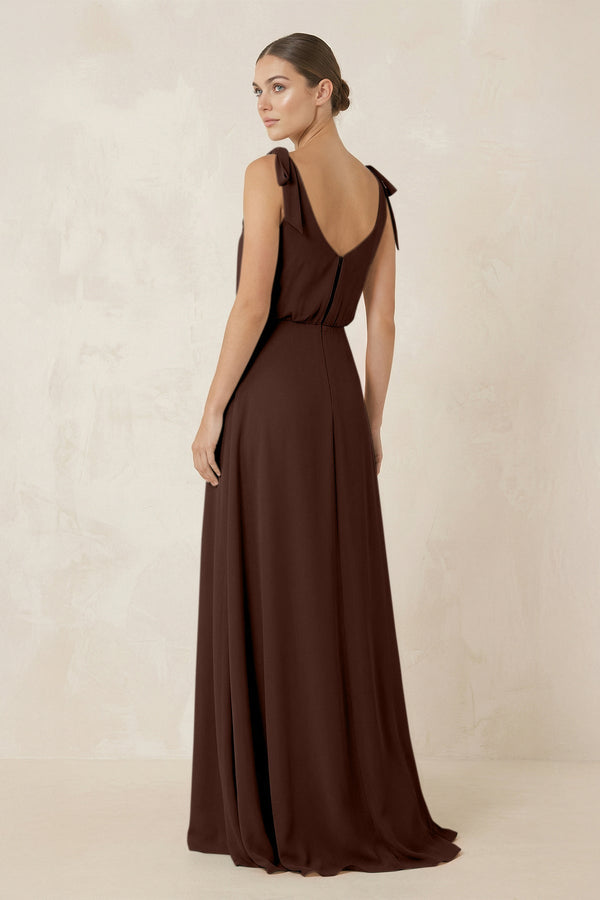 V - Neck A - Line Chiffon Bridesmaid Dress in Espresso - KISS BRIDAL Bridesmaid Dresses