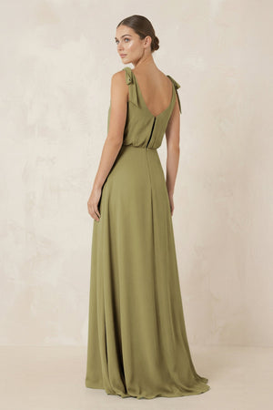 V-Neck A-Line Chiffon Bridesmaid Dress in Moss Green (2) | KISSBRIDAL