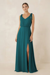 V - Neck A - Line Chiffon Bridesmaid Dress in Pine - KISS BRIDAL Bridesmaid Dresses