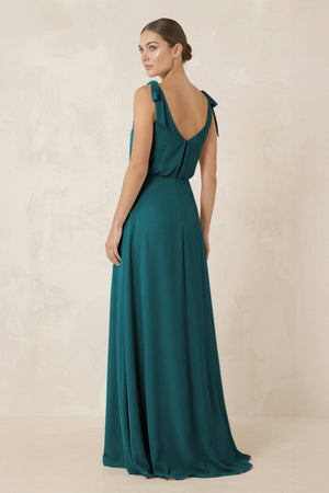 V - Neck A - Line Chiffon Bridesmaid Dress in Pine - KISS BRIDAL Bridesmaid Dresses