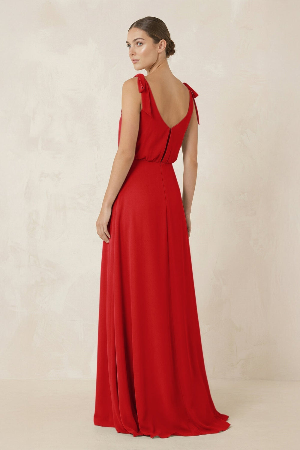 V-Neck A-Line Chiffon Bridesmaid Dress in Ruby Red