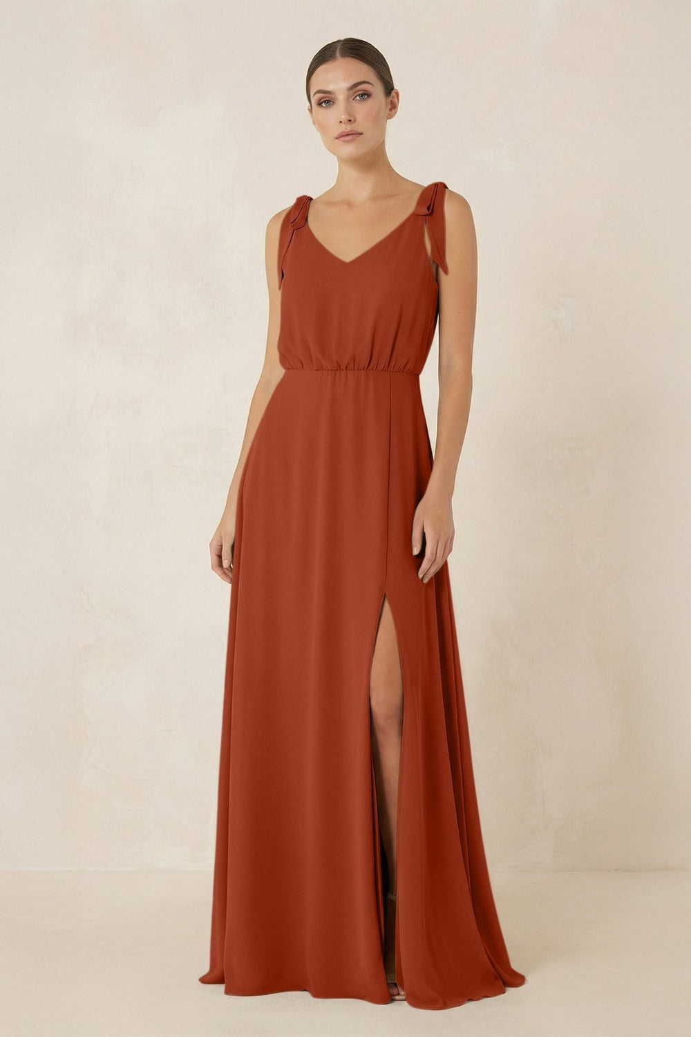 V-Neck A-Line Chiffon Bridesmaid Dress in Spice