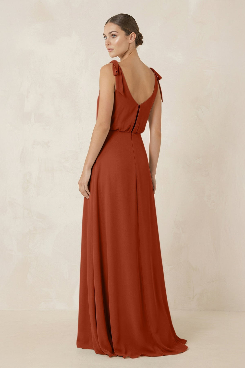V-Neck A-Line Chiffon Bridesmaid Dress in Spice
