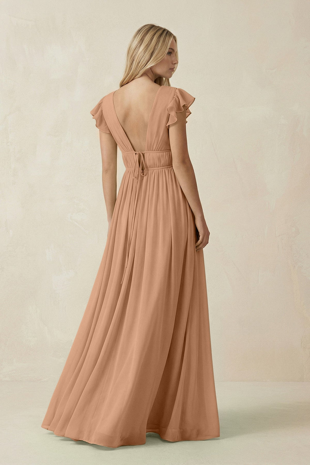 V-Neck A-Line Chiffon Cap Sleeves Bridesmaid Dress in Bronzer