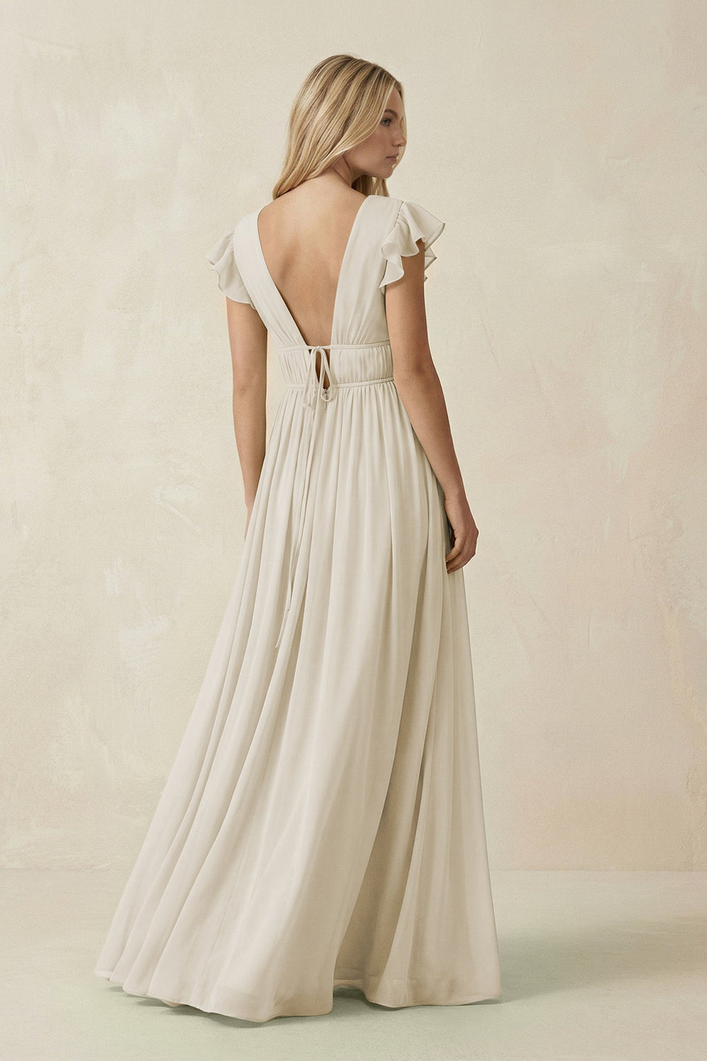 V-Neck A-Line Chiffon Cap Sleeves Bridesmaid Dress in Dove Gray