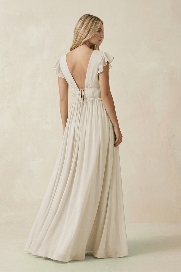 V - Neck A - Line Chiffon Cap Sleeves Bridesmaid Dress in Dove Gray - KISS BRIDAL Bridesmaid Dresses