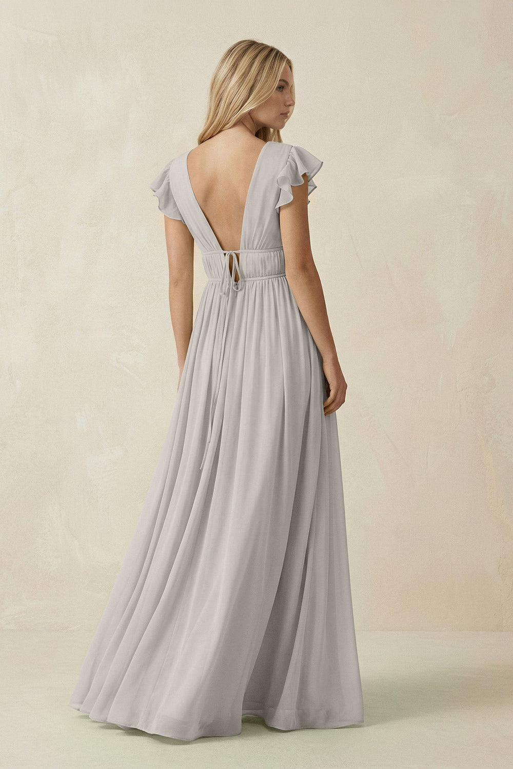 V-Neck A-Line Chiffon Cap Sleeves Bridesmaid Dress in Silver