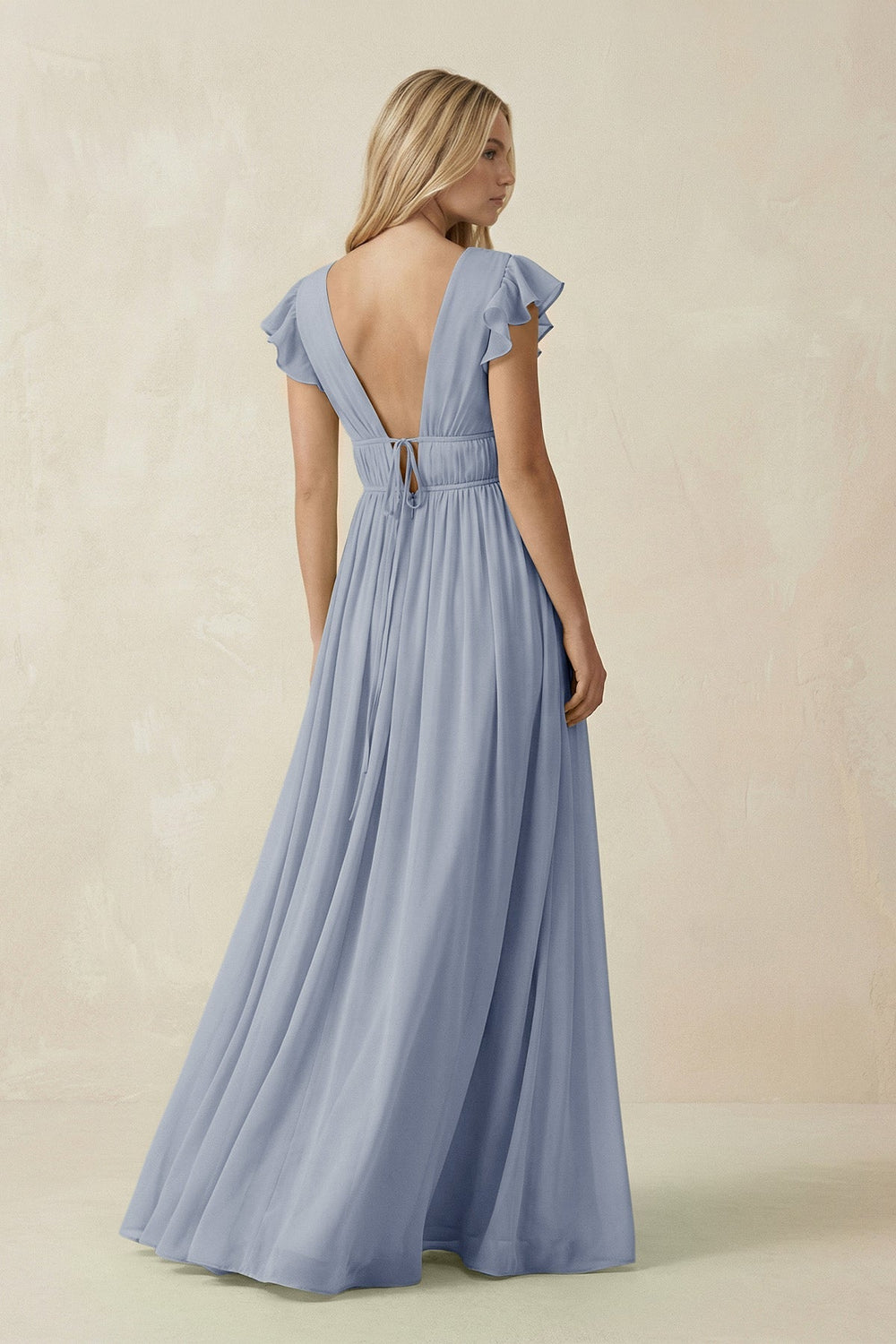 V-Neck A-Line Chiffon Cap Sleeves Bridesmaid Dress in Twilight