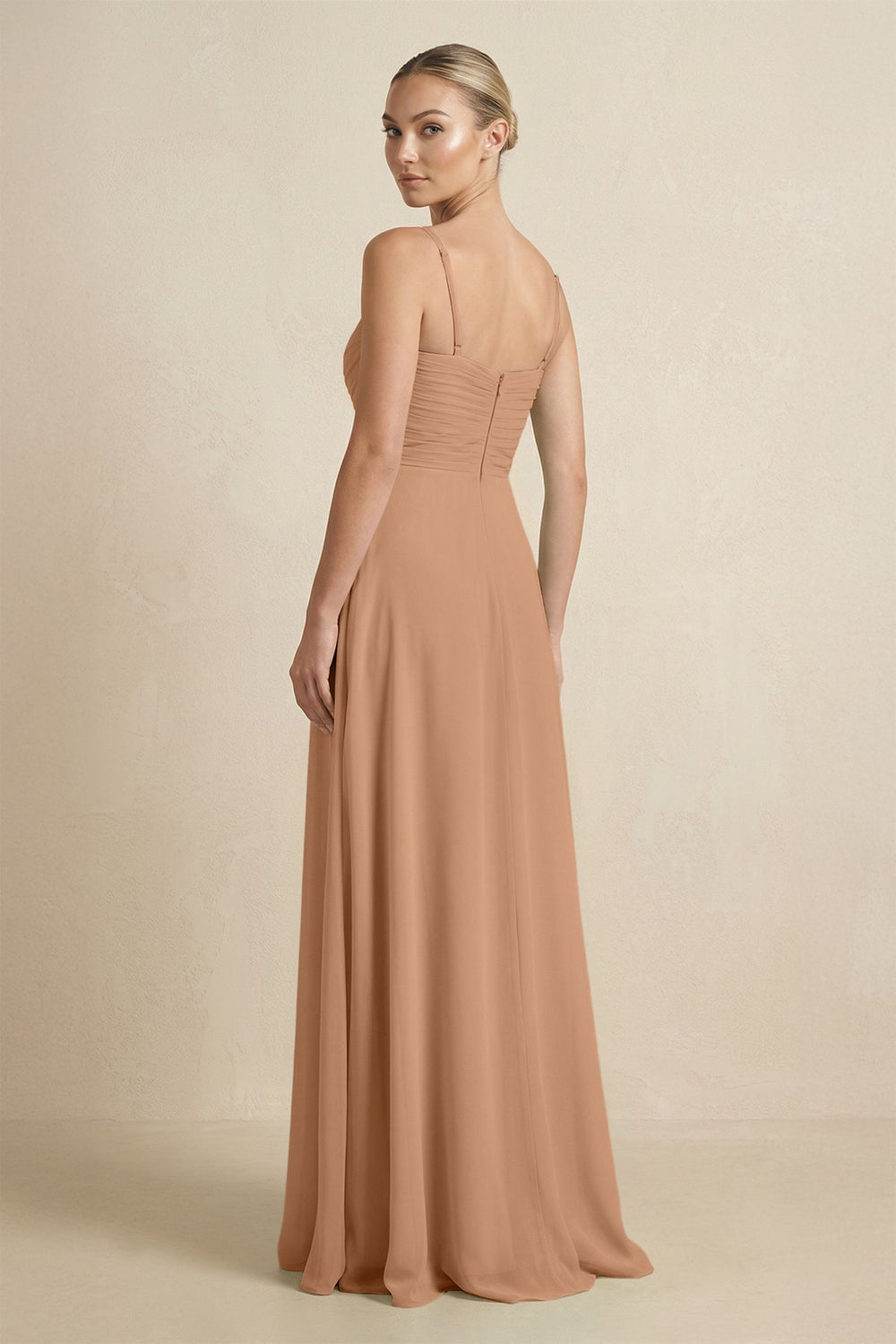 V-Neck A-Line Chiffon Pleated Bridesmaid Dress in Bronzer