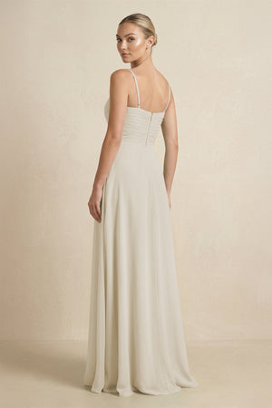 V - Neck A - Line Chiffon Pleated Bridesmaid Dress in Dove Gray - KISS BRIDAL Bridesmaid Dresses