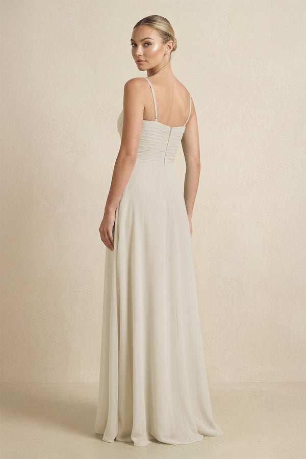 V - Neck A - Line Chiffon Pleated Bridesmaid Dress in Dove Gray - KISS BRIDAL Bridesmaid Dresses