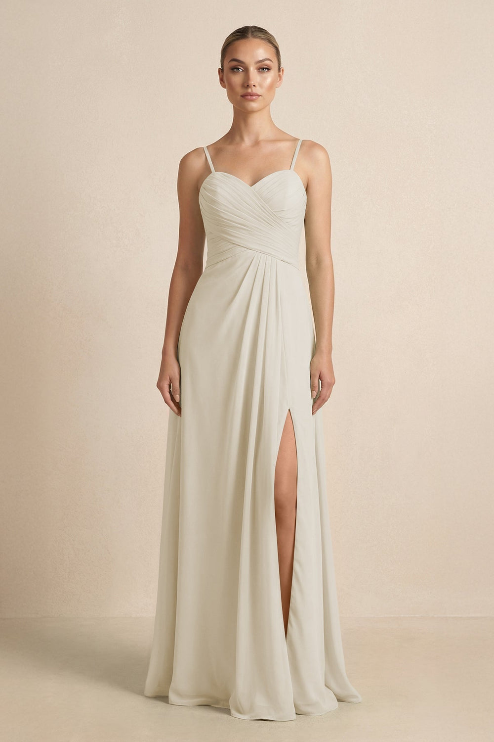 V-Neck A-Line Chiffon Pleated Bridesmaid Dress in Dove Gray