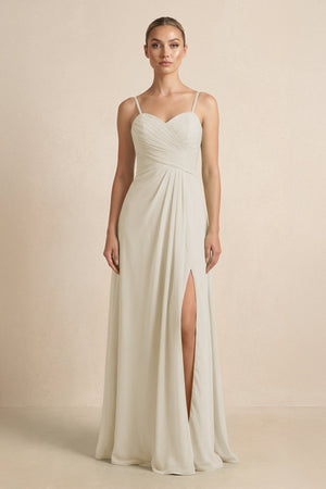 V - Neck A - Line Chiffon Pleated Bridesmaid Dress in Dove Gray - KISS BRIDAL Bridesmaid Dresses