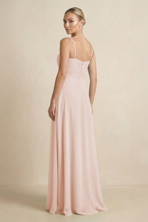 V - Neck A - Line Chiffon Pleated Bridesmaid Dress in Pale Blush - KISS BRIDAL Bridesmaid Dresses