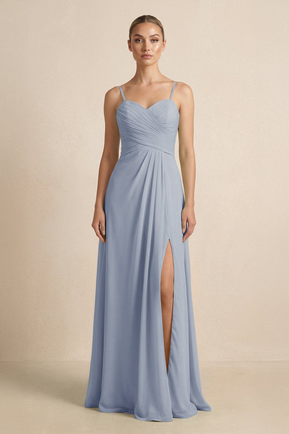 V-Neck A-Line Chiffon Pleated Bridesmaid Dress in Twilight