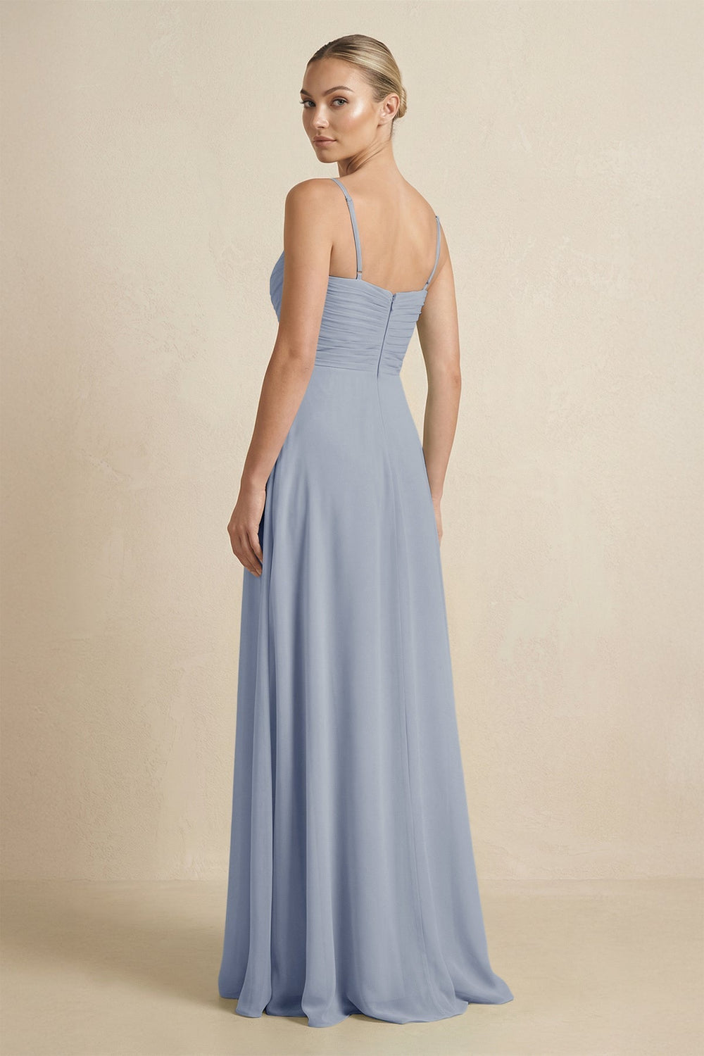 V-Neck A-Line Chiffon Pleated Bridesmaid Dress in Twilight
