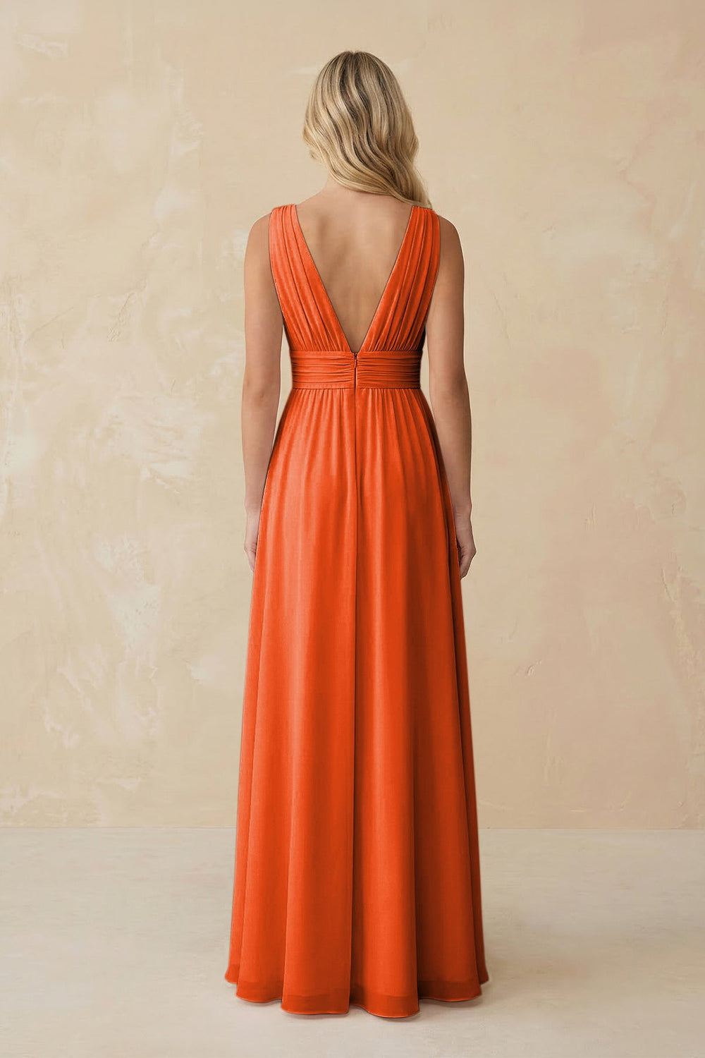 V-Neck A-Line Chiffon Ruched Bridesmaid Dress in Cinnamon