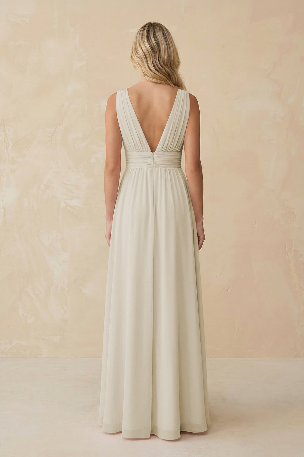 V-Neck A-Line Chiffon Ruched Bridesmaid Dress in Dove Gray