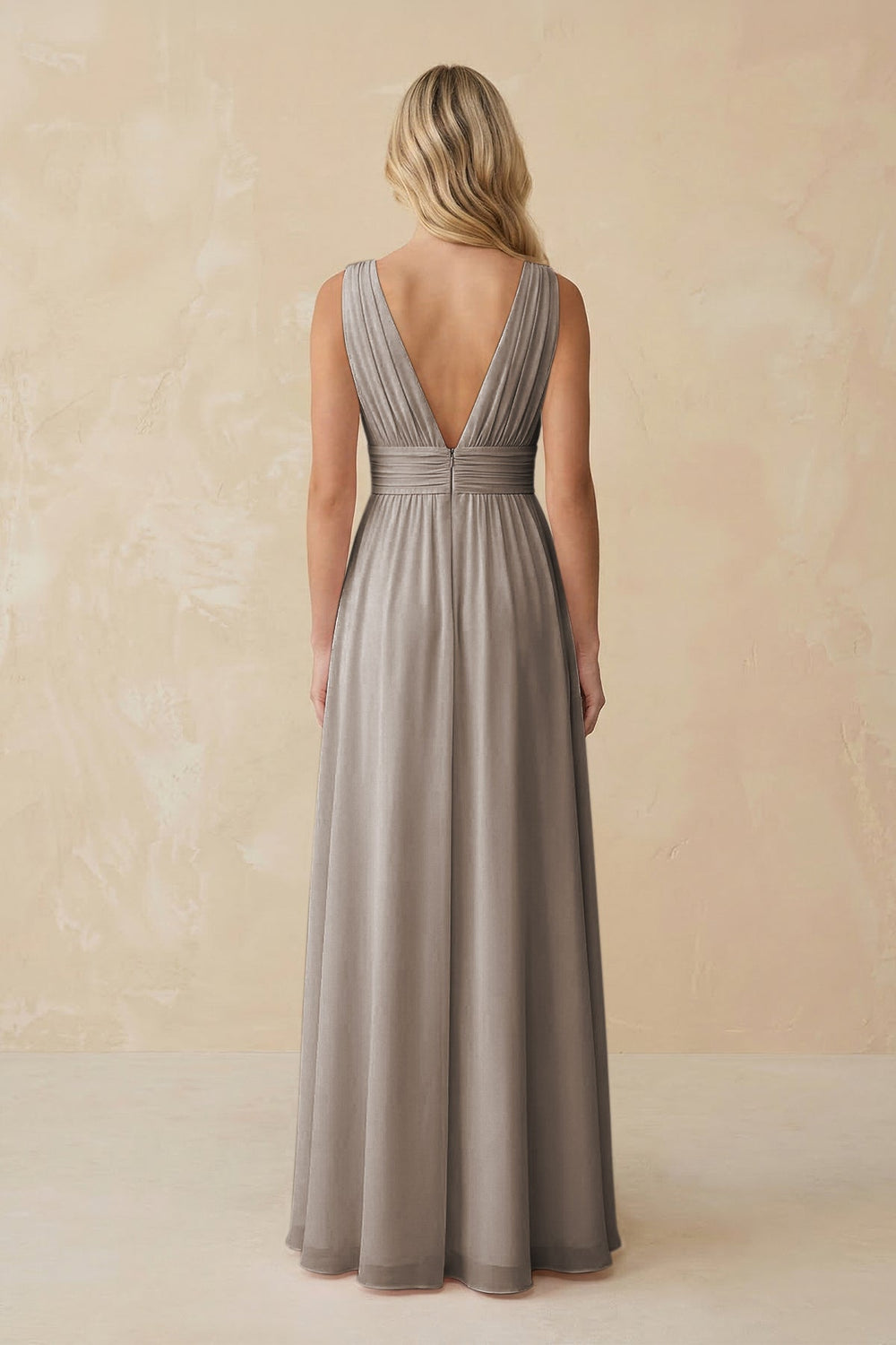 V-Neck A-Line Chiffon Ruched Bridesmaid Dress in Frost