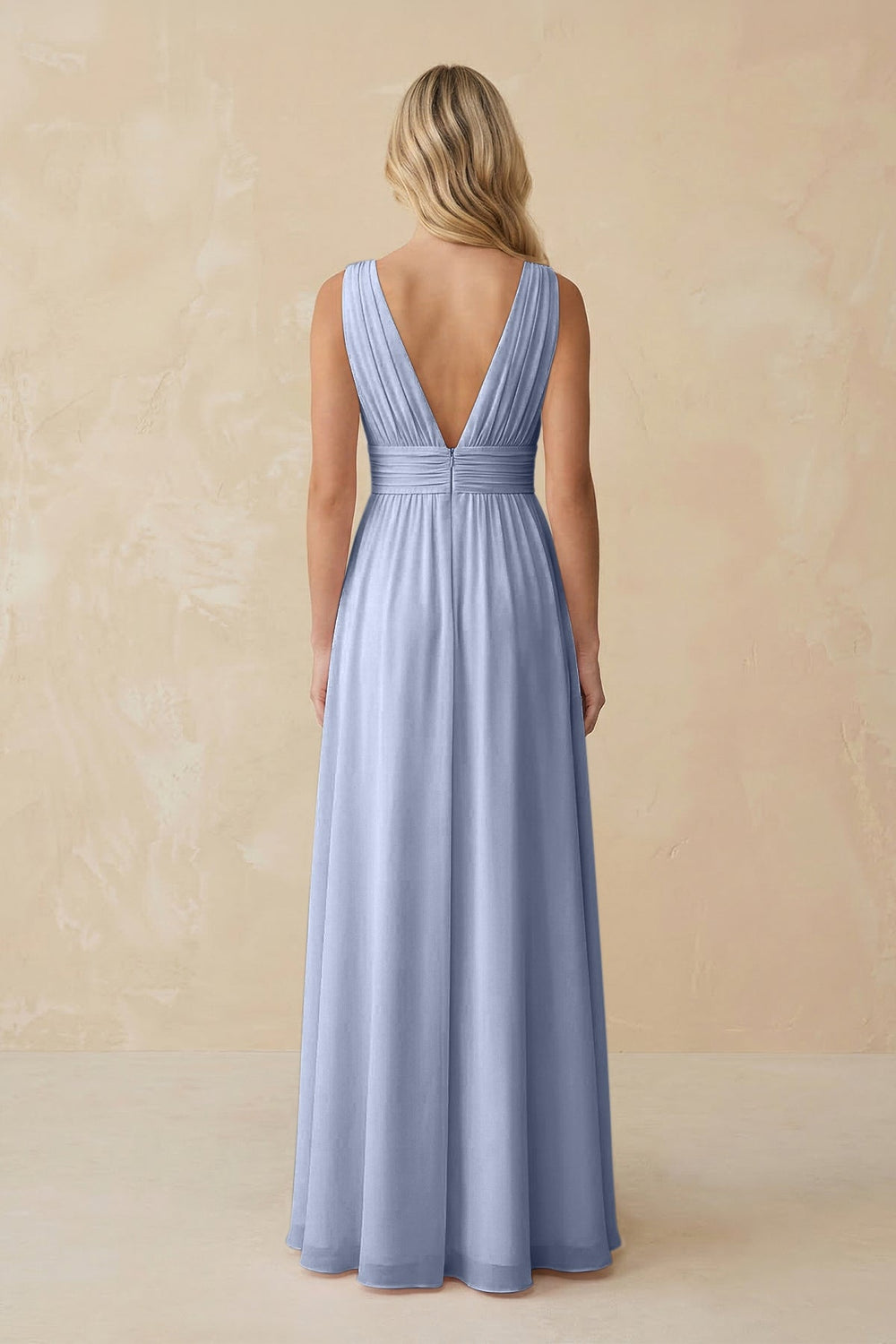 V-Neck A-Line Chiffon Ruched Bridesmaid Dress in Ice