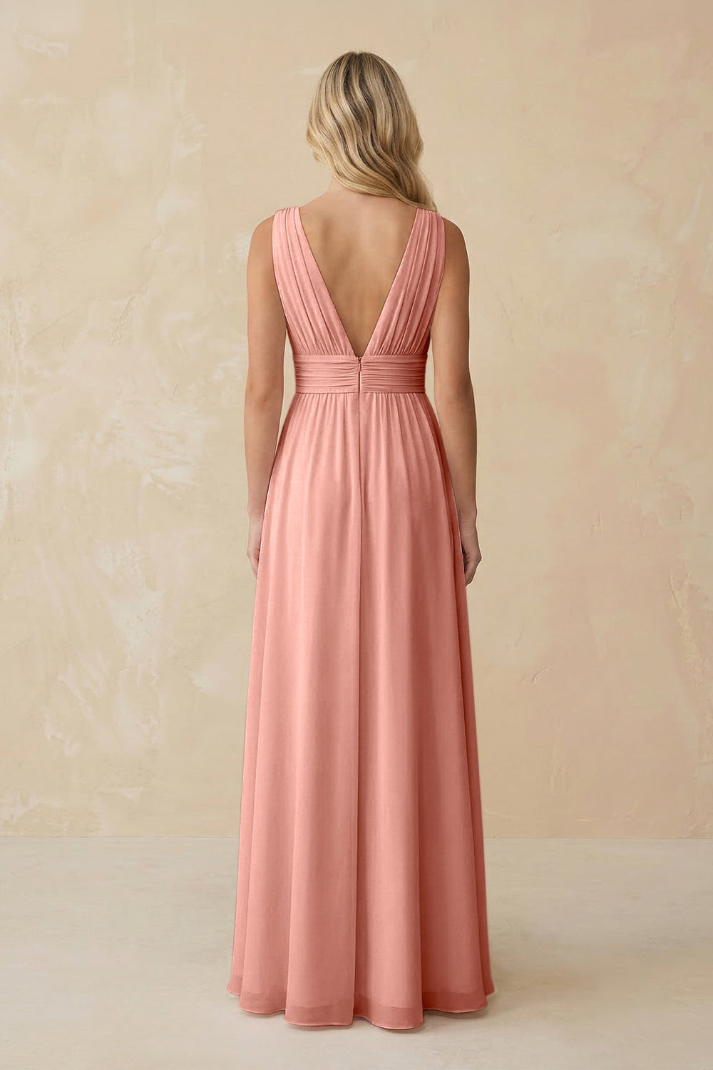 V-Neck A-Line Chiffon Ruched Bridesmaid Dress in Rosette