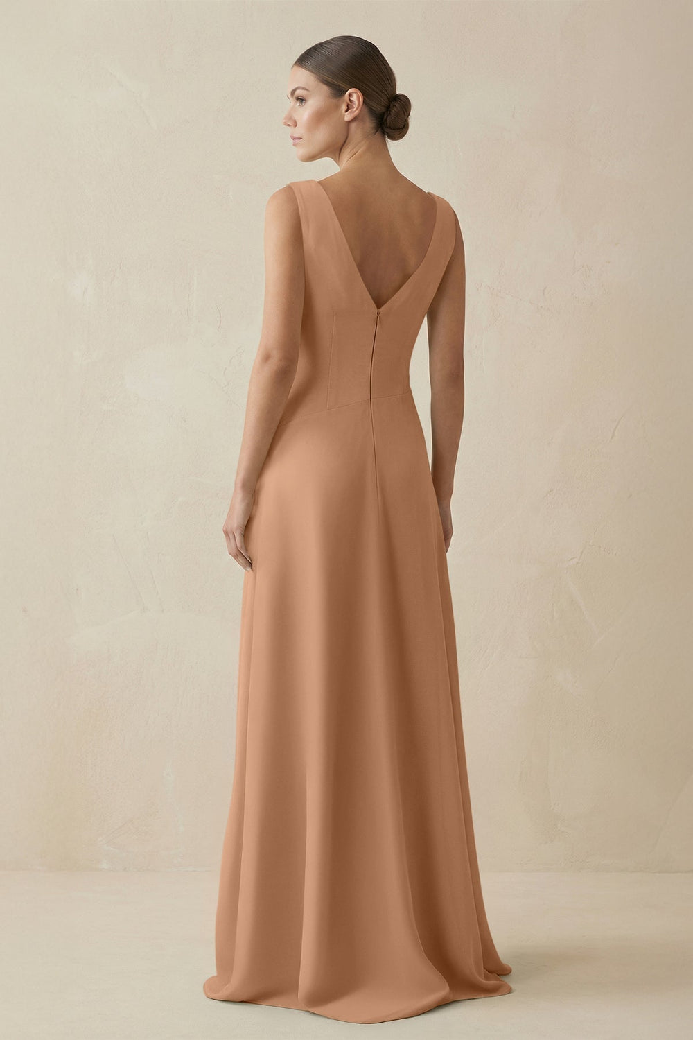 V-Neck A-Line Chiffon Ruffled Bridesmaid Dress in Bronzer