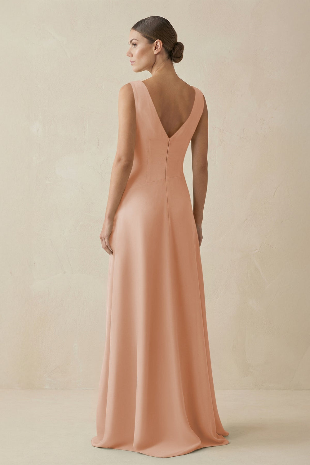 V-Neck A-Line Chiffon Ruffled Bridesmaid Dress in Champagne Rose