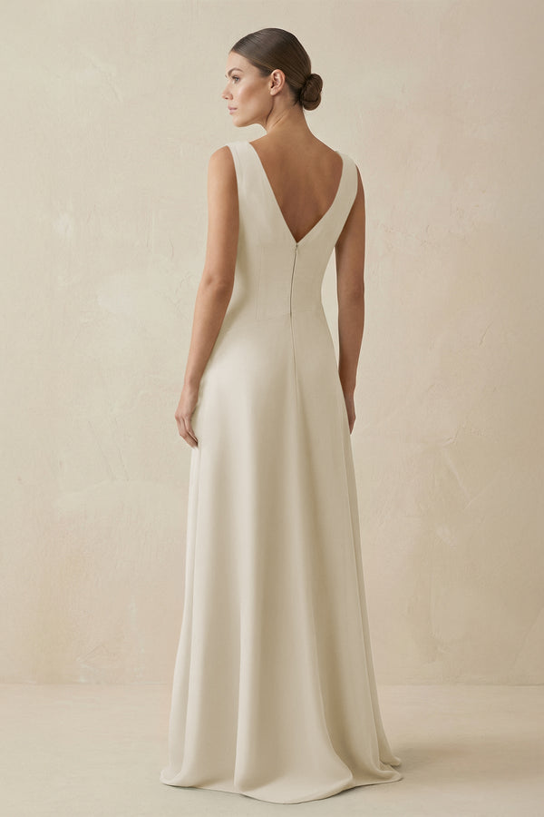 V - Neck A - Line Chiffon Ruffled Bridesmaid Dress in Dove Gray - KISS BRIDAL Bridesmaid Dresses