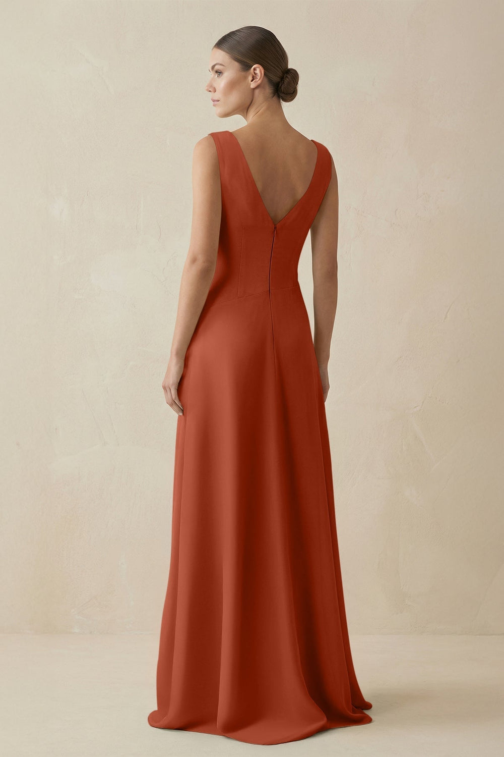 V-Neck A-Line Chiffon Ruffled Bridesmaid Dress in Spice
