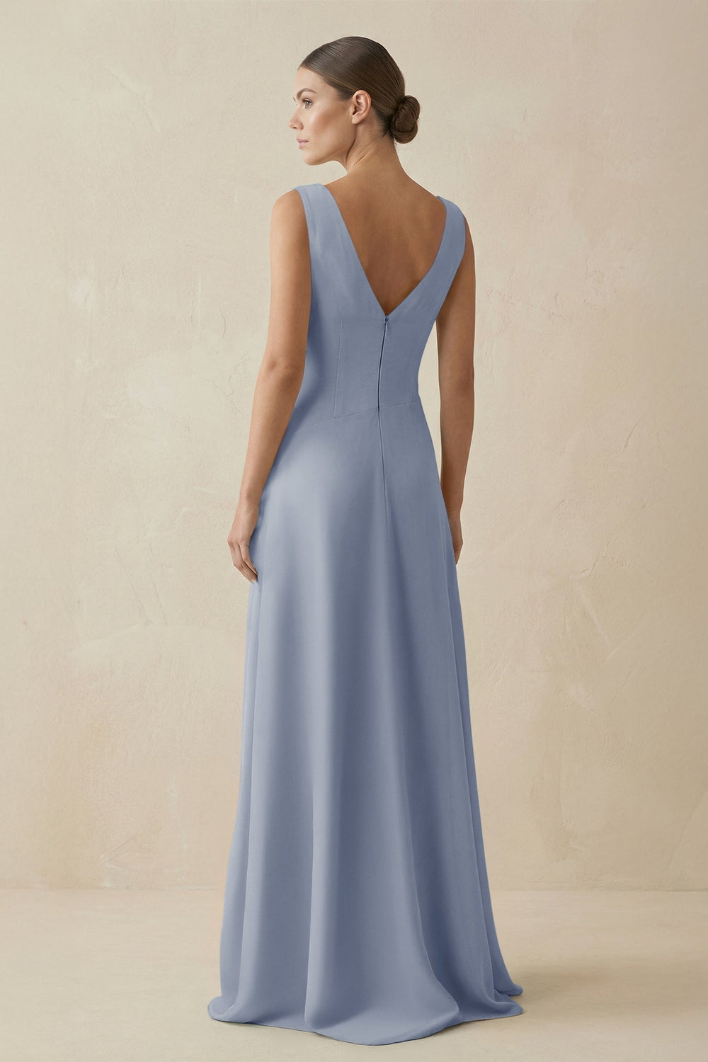 V-Neck A-Line Chiffon Ruffled Bridesmaid Dress in Twilight