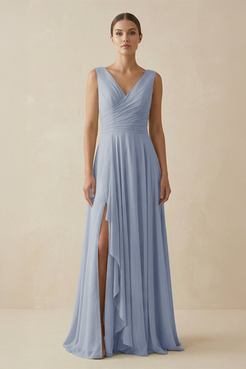 V-Neck A-Line Chiffon Ruffled Bridesmaid Dress in Twilight
