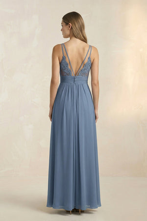 V-Neck A-Line Pleated Chiffon Bridesmaid Dress in Neptune - KISS BRIDAL BRIDESMAID DRESSES